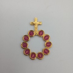 Vintage Catholic Finger Pocket Rosary Medal Gold Tone Pink