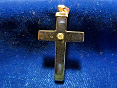 Hematite Cross with Cubic Zirconia Stone 1-1/4″ long