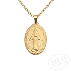 Gold Miraculous Medal Necklace – Stainless Steel Catholic Pendant 18″+2″ Chain