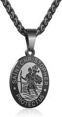 Saint St Christopher Medal Necklace for Men Boys 24 in – Religious Gifts, Black