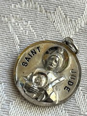 Vtg medal St Saint Jude hope impossible lost causes patron Creed sterling silver