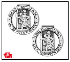 2 Pack St Christopher Medal for Car Visor Clip Religious Catholic Badge Clip