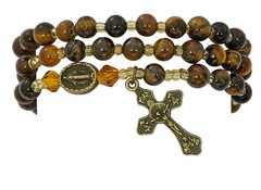 Tiger Eye Rosary Cross Bracelet