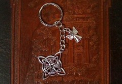 Special Celtic Cross & Angel Keyring silvertone, decorative to hang on a purse