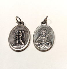 Religious Medal Sacred Hear of Jesus/Guardian Angel 1″ Catholic Oval Medal Italy