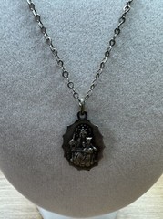 Sacred Heart of Jesus Virgin Mary & Child Scroll Border Silver Plate Medal Charm