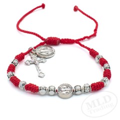 Adjustable Saint St Benedict Medal Red Cord Rosary Bracelet – Unisex
