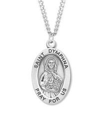 925 Sterling Silver Saint Dymphna Pendant Medal Necklace With Chain & Box