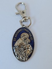 St Jude St Anthony Pray For Us Key Ring Zipper Pull Charm Blue Silver-tone Metal
