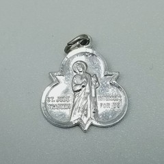 Vintage Saint St Jude Thaddeus Intercede For Us Medal Pendant Charm Silver Tone