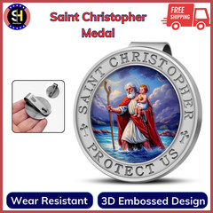 Saint Christopher Medal For Car, Colorful 3D Relief St Christopher Visor Clip