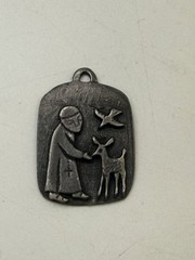Saint Francis of Assisi Religious Medal Pendant Pewter Brutalist Style 1 Inch