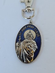 St Jude St Anthony Pray For Us Key Ring Zipper Pull Charm Blue Silver-tone Metal