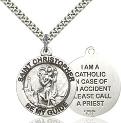 Men’s Sterling Silver St Saint Christopher Medal Pendant Necklace With Chain