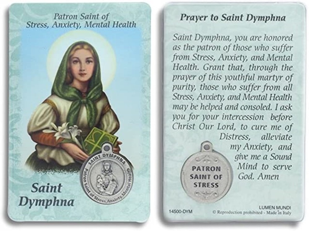 St. Dymphna Prayer Card Patron Stress Anxiety Mental Health w Medal