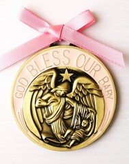 Pink / Bronze Tone Guardian Angel 2″ Crib Medal for Baby Girls