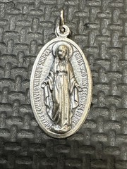 Vintage Catholic Miraculous Mary Silver Tone Religious Medal