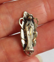 Sterling silver ornate figure Praying Virgin Mary rosary centerpiece medal