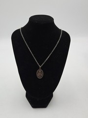 Vintage Religious Medal Necklace Silver Tone Double Sided Catholic Pendant