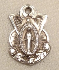 Virgin Mary Sterling Silver Medal Pendant Antique