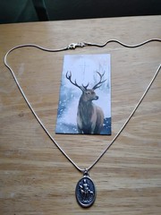 St Hubert Medal Italy 925 sterling silver necklace prayer card Patron of Hunters