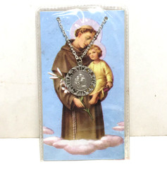 St. Anthony Saint of Miracles – silver tone metal pendant necklace & prayer card