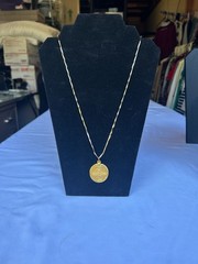 Vintage Pope Paul VI Religious Medal Necklace, Gold Tone Rhinestone Devotional P