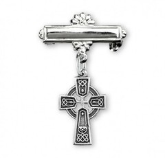 Sterling Silver Irish Baby Irish Celtic cross Pendant on a Bar Pin SP1788