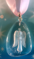Guardian Angel Stone Pendant Pink Ribbon Necklace Brand New