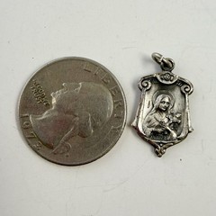 Vintage Saint Therese of Lisieux Pink Art Nouveau Silvertone Medal Charm Pendant