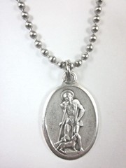 1″ Silver St Lazarus Medal Pray for Us Italy stainless steel ball chain necklace