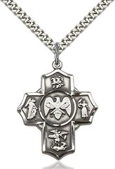 Sterling Silver Five 5 way National Guard Christian Medal Necklace 24″Chain
