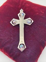 Jesus Christ Crucifix Beaded Silver Tone Metal Pendant Italy 2.5” Catholic
