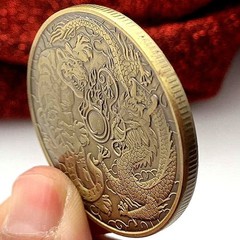 40mm Retro Brass Dragon Tiger Relief Coin Desktop Art Collectible Decoration