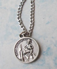 St Christopher Medal Pendant on endless 30″ stainless steel curb chain~Italy