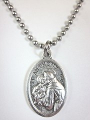 St Anthony /St Francis Medal Italy Necklace 24″ Ball Chain Gift Box &Prayer Card