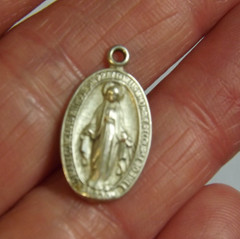 Religious sterling HMH Miraculous Virgin Mary small oval charm pendant medal
