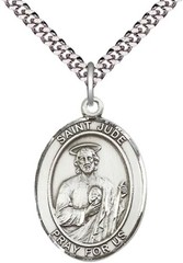 Pewter Saint St Jude Patron Medal Pendant Necklace 30″ Chain Gift Box