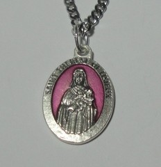 St Therese of Lisieux Pink-enameled Holy Medal & Chain – Florists & Sick People