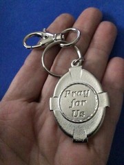 HOLY FAMILY, ST JOSEPH Devotion Saint KEY CHAIN Italy Two Sided Silver Tone