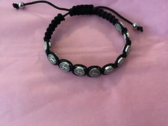 Black Macrame Saint Benedict Medal Cord Bracelet – Adjustable, 10 Medals