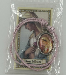 Rosa Mistica Catholic Pendant Bracelet Light Pink Corded NEW Religious Christian