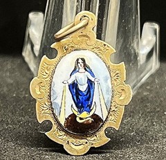 France 1900 antique Miraculous Virgin Mary enameled and silver pendant delicate!