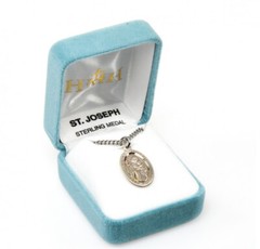 St. Joseph Sterling Silver Oval 0.9″ Medal, Gift Box, 20″ Chain, US Made