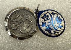 Vintage Religious Catholic 4 Way Sterling Silver Enamel Slide Medal