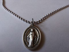 Italian Silver Miraculous Medal Stainless steel Ball Chain Necklace