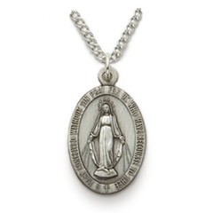 925 Sterling Silver Antiqued Miraculous Medal Mary Pendant Necklace Made In USA