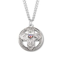 925 Sterling Silver 4 Way Catholic American Military Pendant Medal Necklace