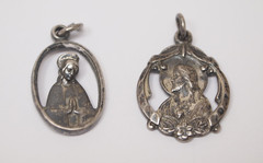 2pc Catholic Vintage Sterling Silver 925 HMH Religious Pendant Mary Jesus