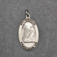Chapel Sterling Silver St Cecilia Medal Pendant Saint of Music ‘Pray for Us’